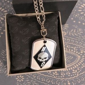 NWOT Harley-Davidson Mens Flaming Willie G Skull with B&S 2" Dog Tag Pendant